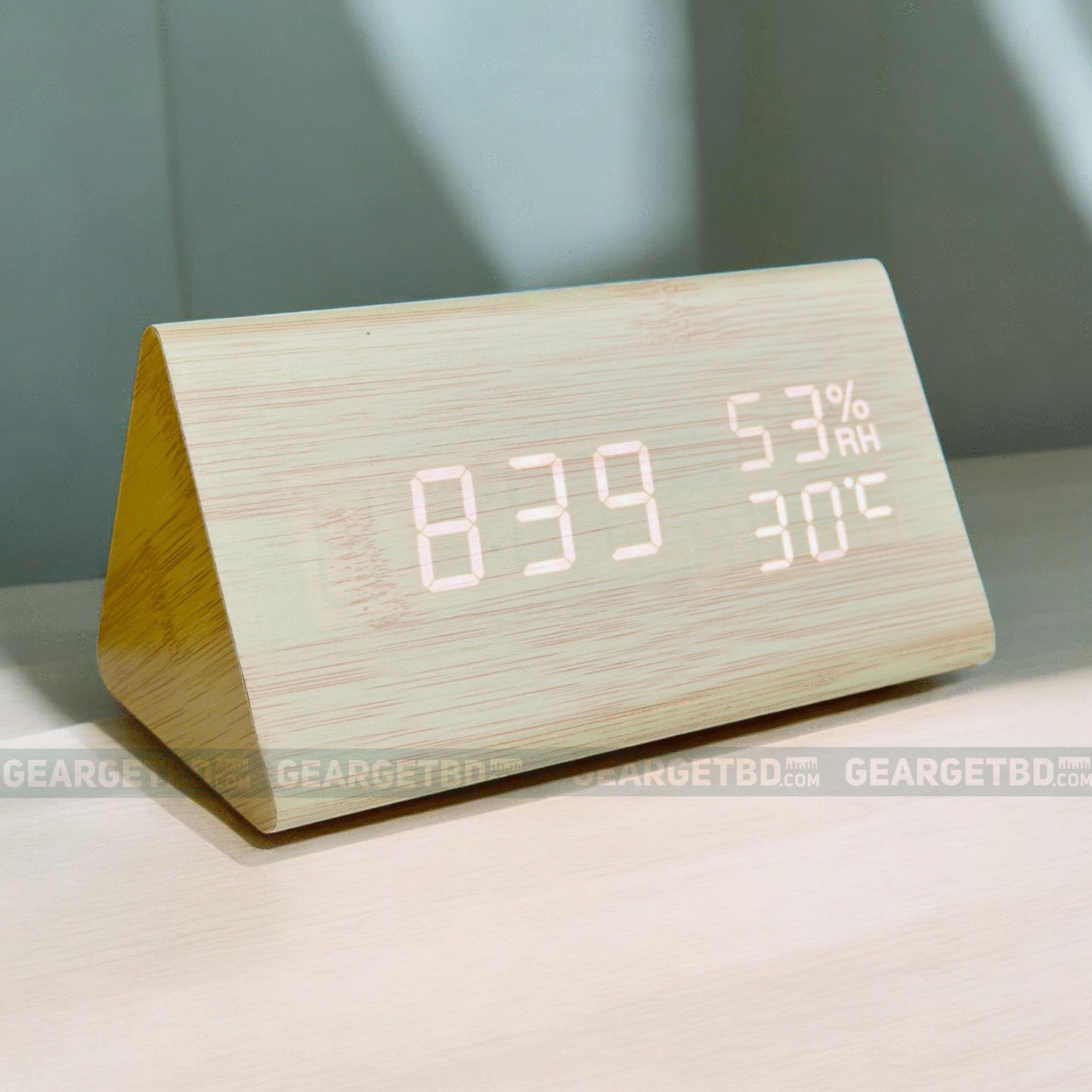 Wooden Style Triangle Digital Led Clock - White