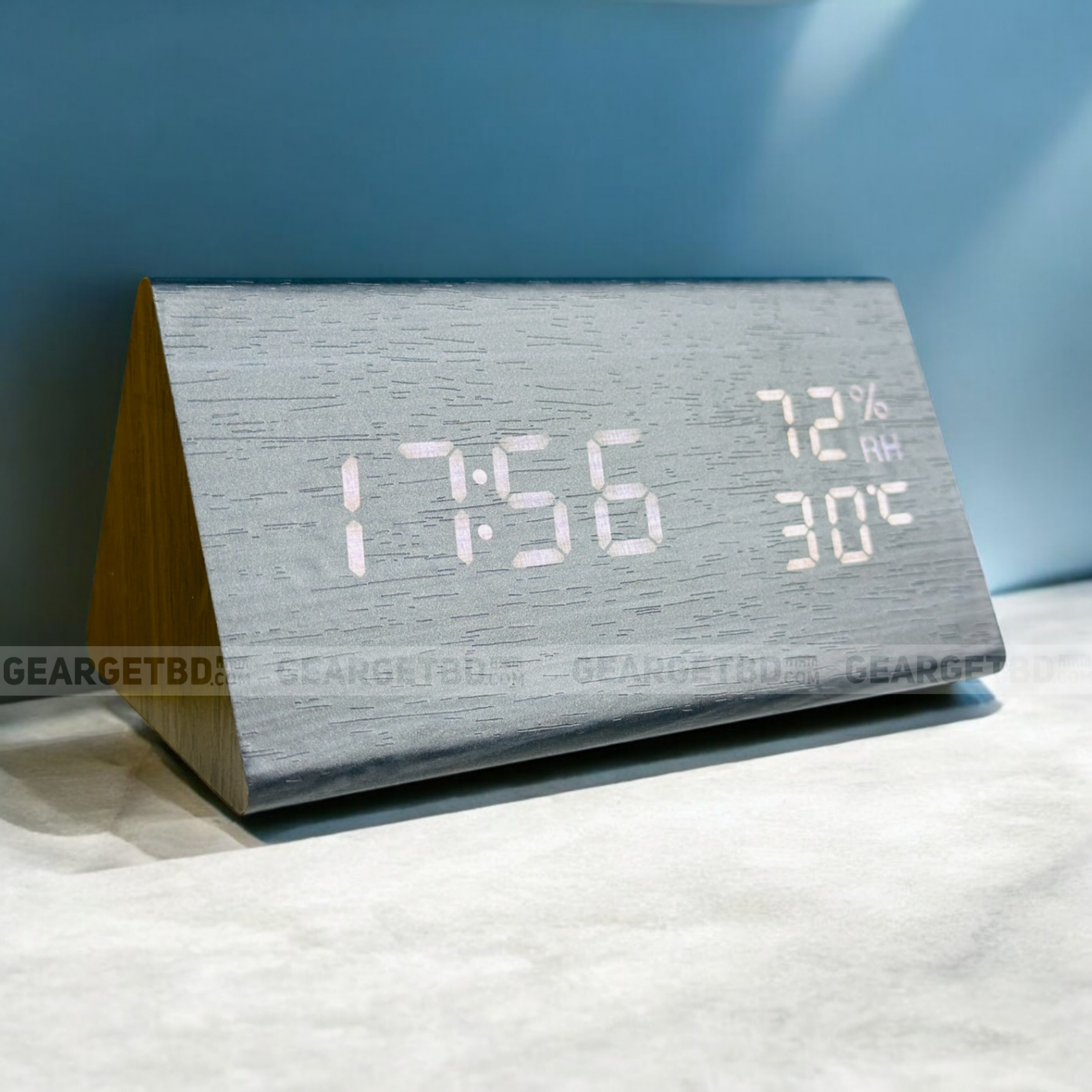 Wooden Style Triangle Digital Led Clock - Black