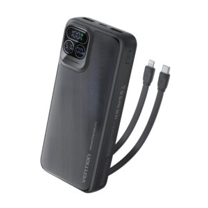 VENTION I15BB-V2 20000mAh 22.5W Power Bank with Built-in USB-C & Lightning Cables – Black